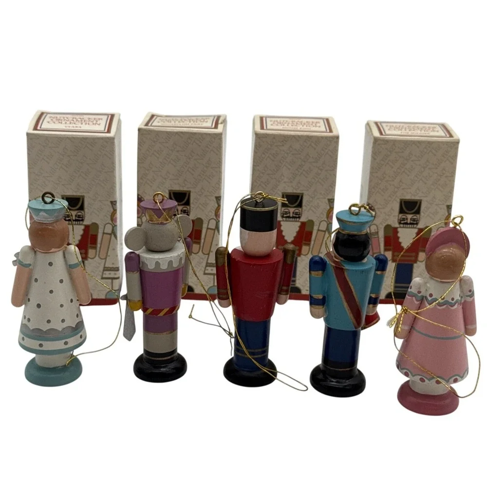 Vintage 1984 Avon Nutcracker Wooden Ornament Set of 5 Clara Mouse King Boxed
